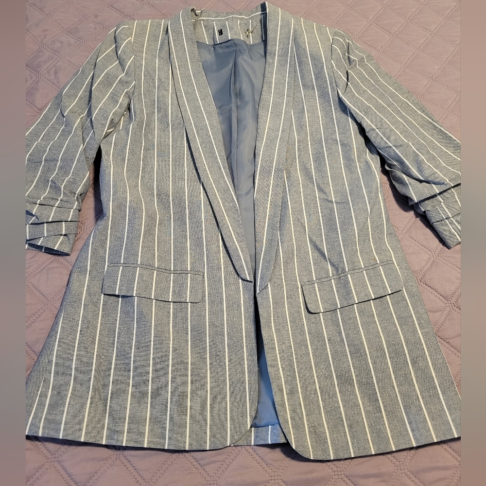 Grey/Blue Striped Blazer L - Picture 3 of 5